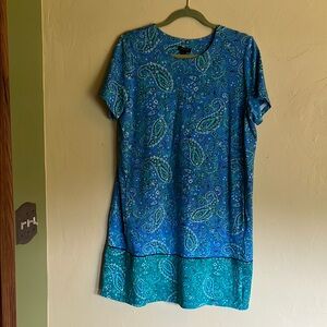 J. Jill Blue Green Paisley Short Sleeve Dress